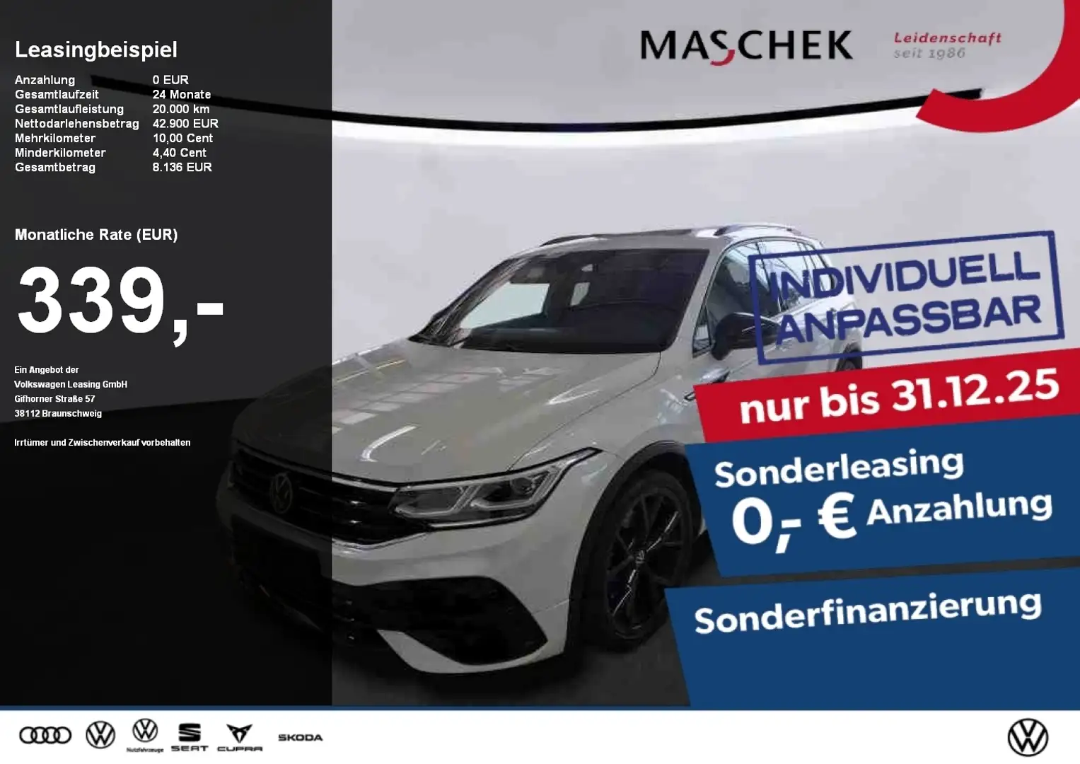Volkswagen Tiguan R 2.0 TSI DSG Sonderleasing AHK Pano Harman Area H Weiß - 1