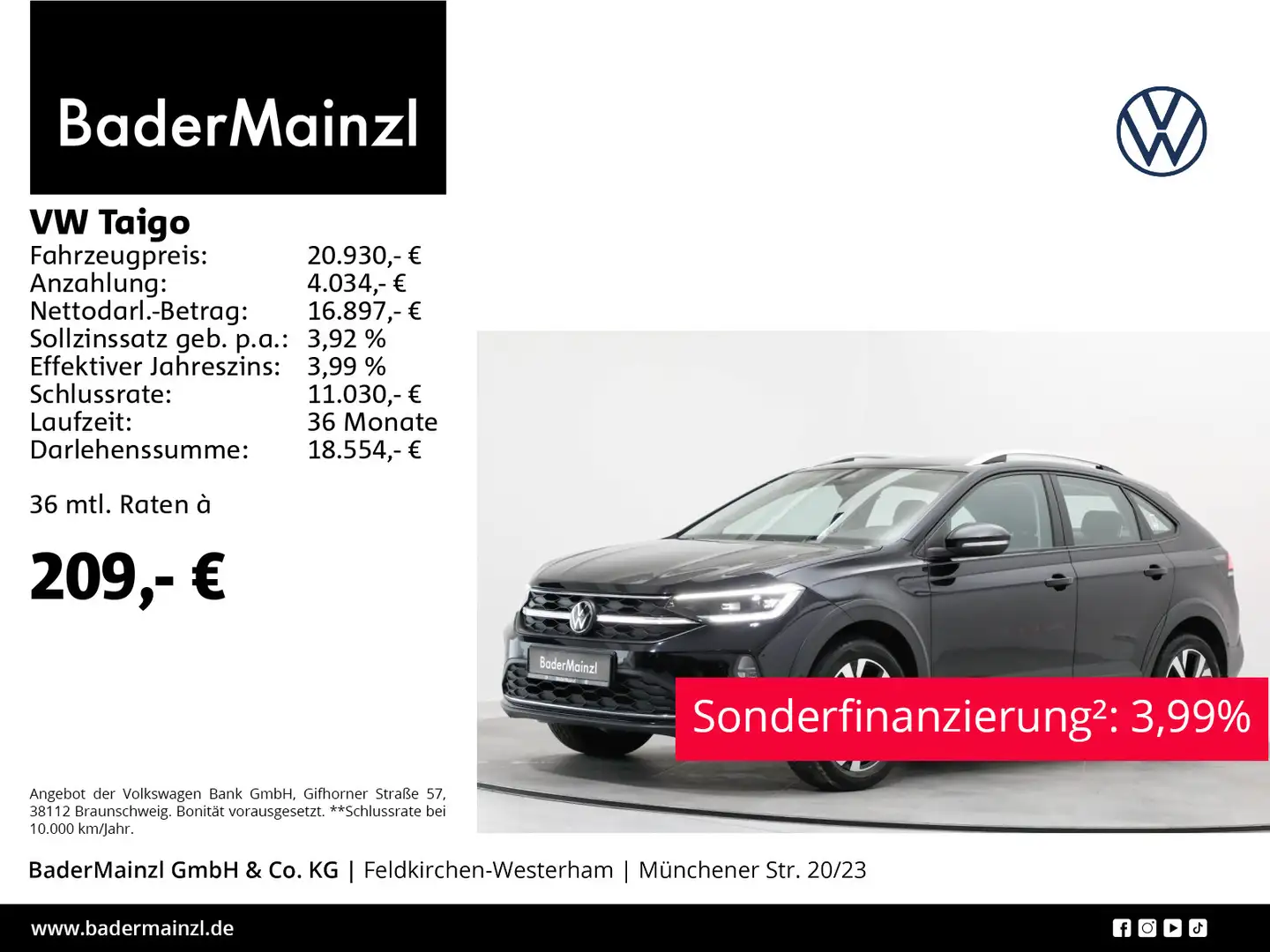 Volkswagen Taigo 1.0 TSI Style AHK Navi SHZ Kamera Virtual Schwarz - 1