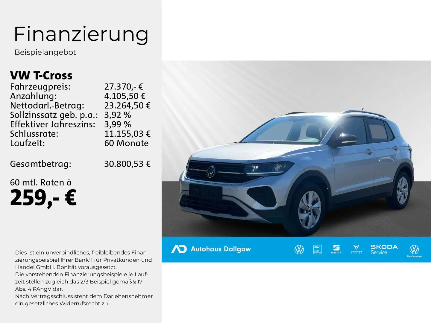 Volkswagen T-Cross GOAL 1.0l TSi116PS*DSG+PDC+Navi-WiRä+RFK Silber - 2