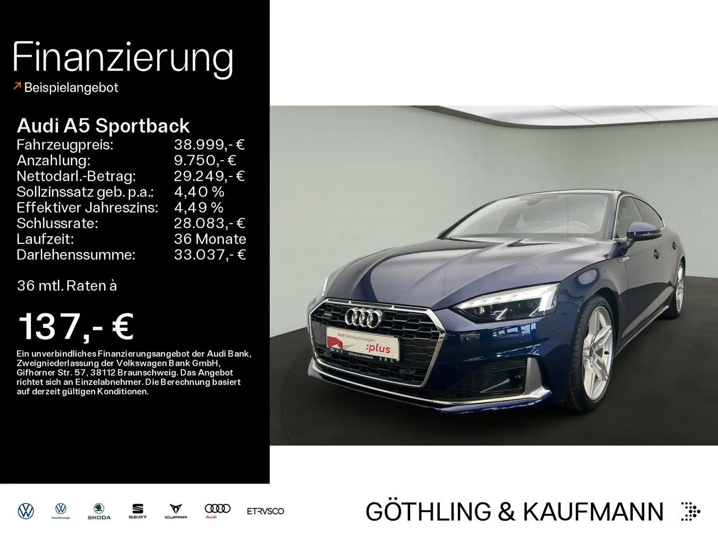 Audi A5 40 TFSI qu S line S tro*Matrix*Virt Blau - 1