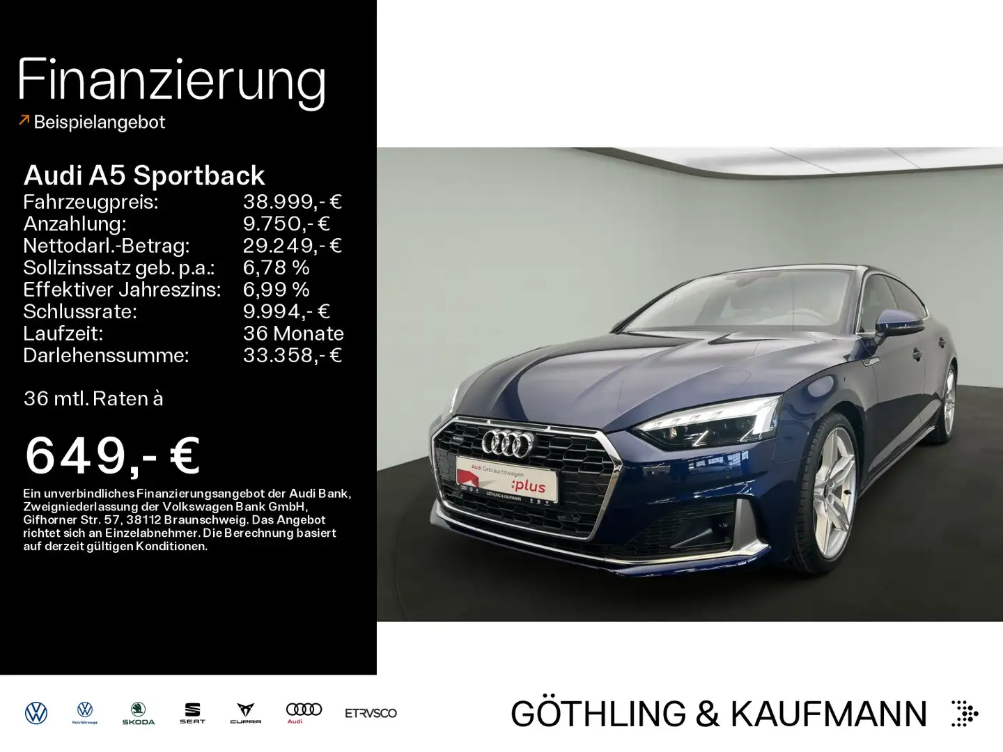 Audi A5 40 TFSI qu S line S tro*Matrix*Virt Blu/Azzurro - 1