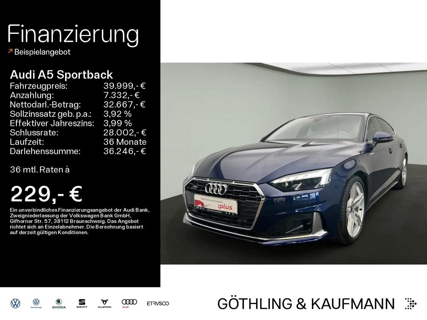 Audi A5 40 TFSI qu S line S tro*Matrix*Virt Modrá - 1