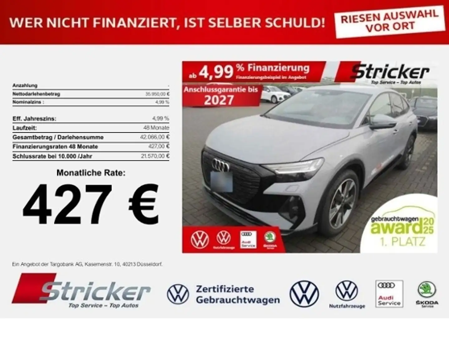 Audi Q4 e-tron 45 S-Line 427,-ohne Anzahlung Navi Matrix Grau - 1