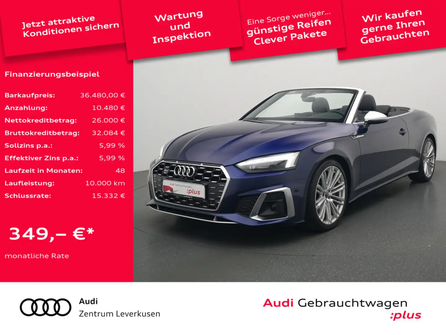 Audi S5 Cabriolet quattro VIRT LEDER MEMORY SHZ KA Bleu - 1