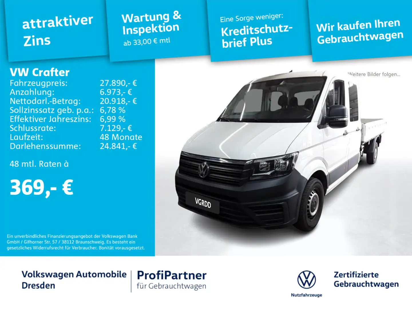 Volkswagen Crafter Pritsche 35 DoKa LR STH AHZV RADIO Weiß - 1