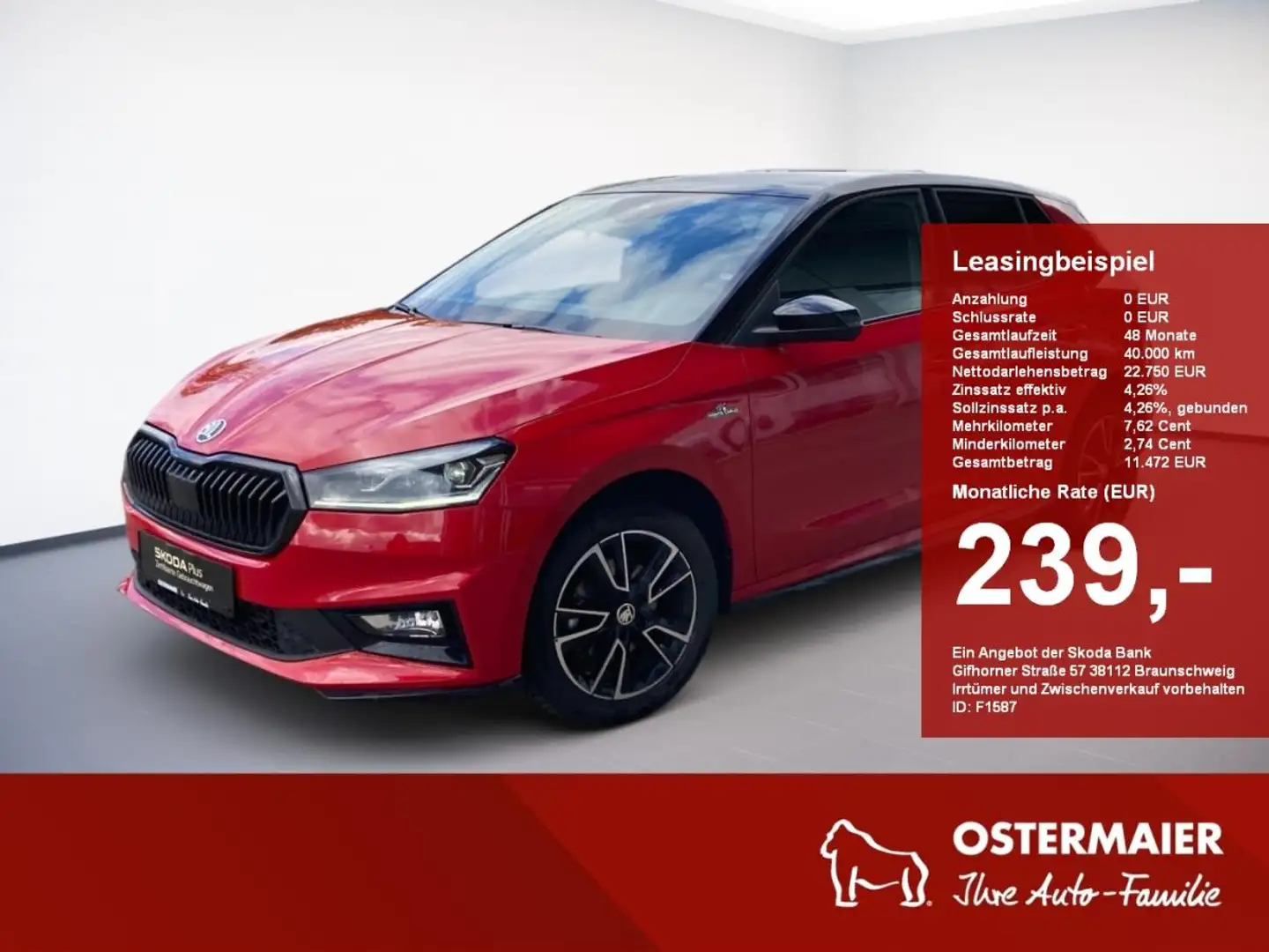 Skoda Fabia Monte Carlo 1.0TSI DSG.NAVI.FernA.ViCo.ACC.LED.SHZ Rot - 1