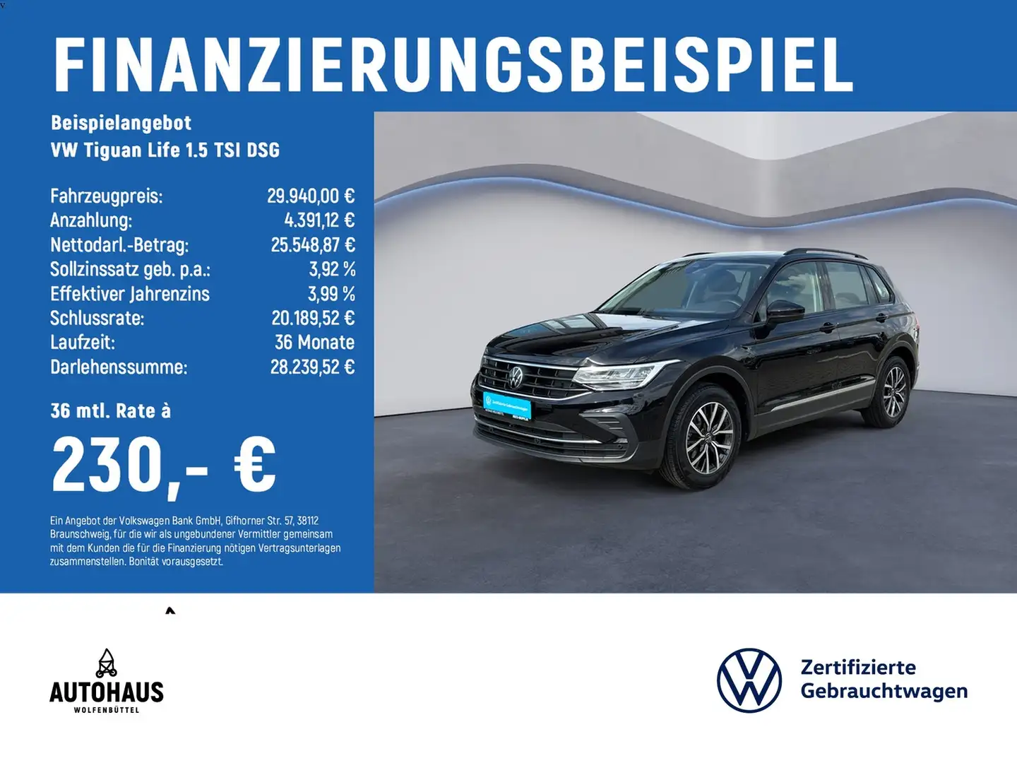 Volkswagen Tiguan Life 1.5 TSI DSG ACC LED NAV PANO SHZ Schwarz - 2