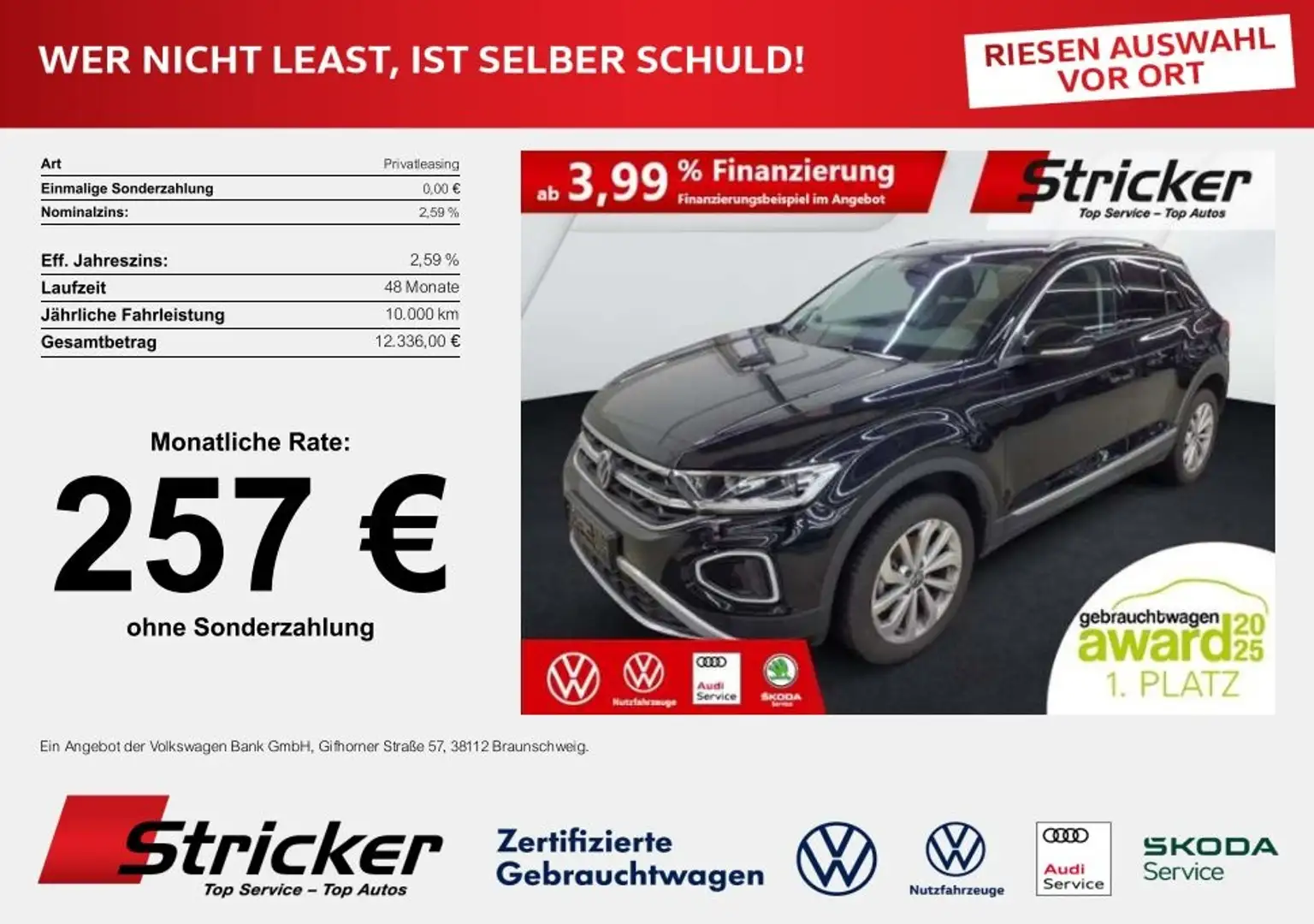 Volkswagen T-Roc Style 1.5TSI DSG 257,-ohne Anzahlung AHK Navi Schwarz - 2