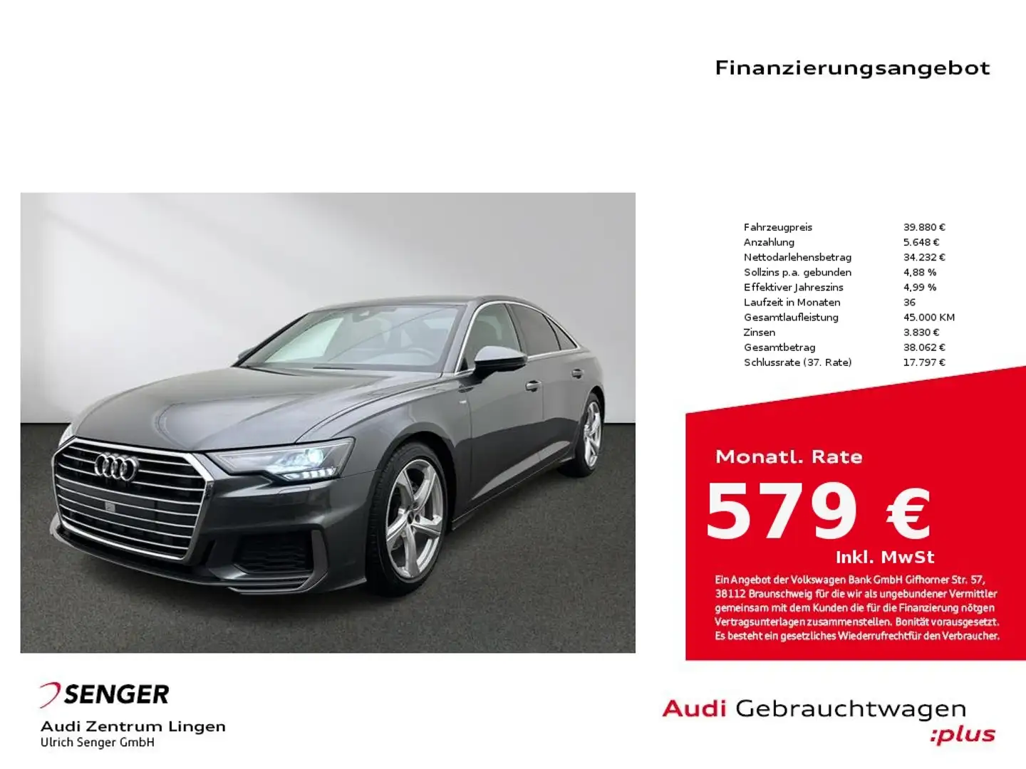 Audi A6 Sport 40 TDI S tronic LED AHK S line Navi Grau - 1