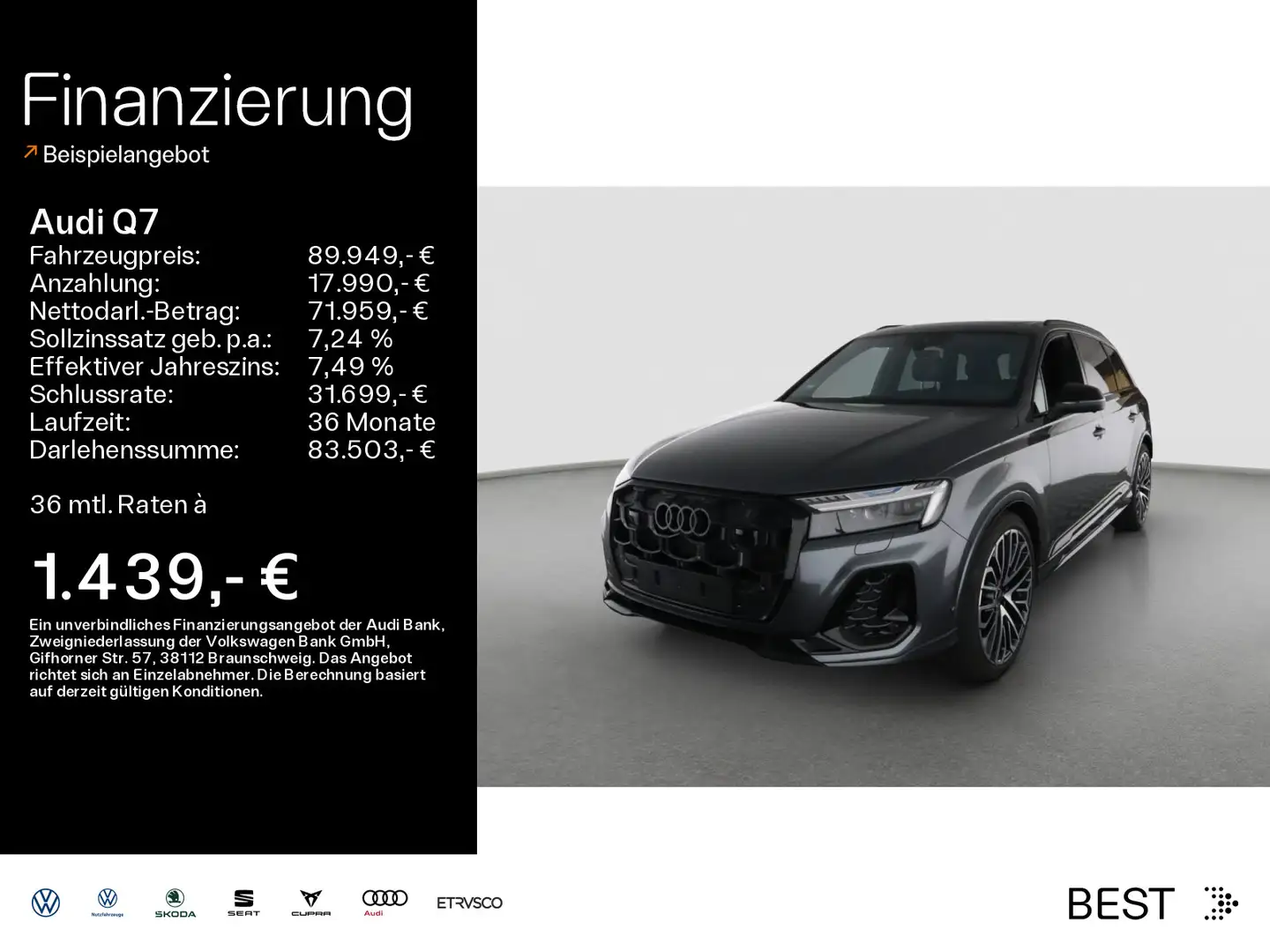 Audi Q7 50 TDI quattro S-LINE*NAVI*7-SITZER*HUD*AHK*P Grau - 1