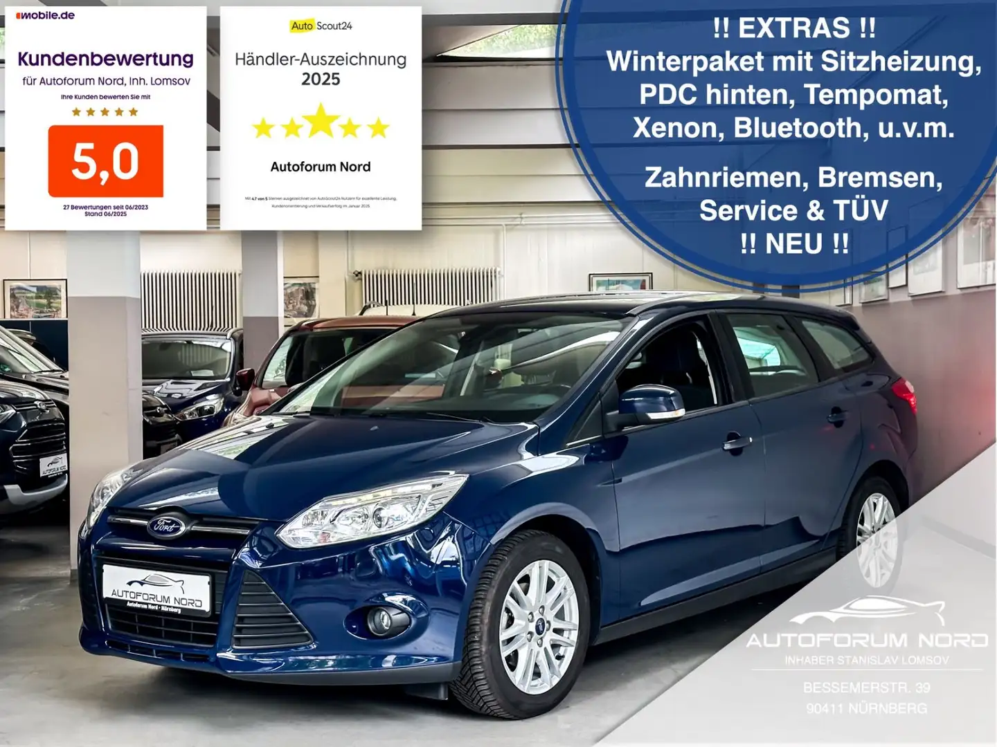 Ford Focus Turnier SYNC *NEU ZAHNRIEMEN+BREMSEN+SERV* Bleu - 1