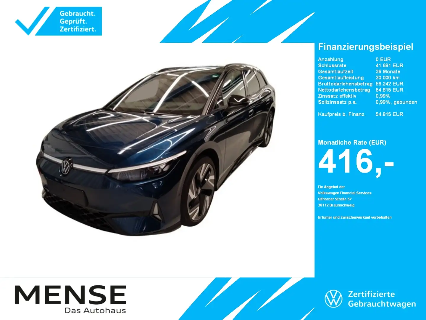 Volkswagen ID.7 Tourer GTX 4Motion IQ.Light|Matrix|CarPlay Bleu - 1