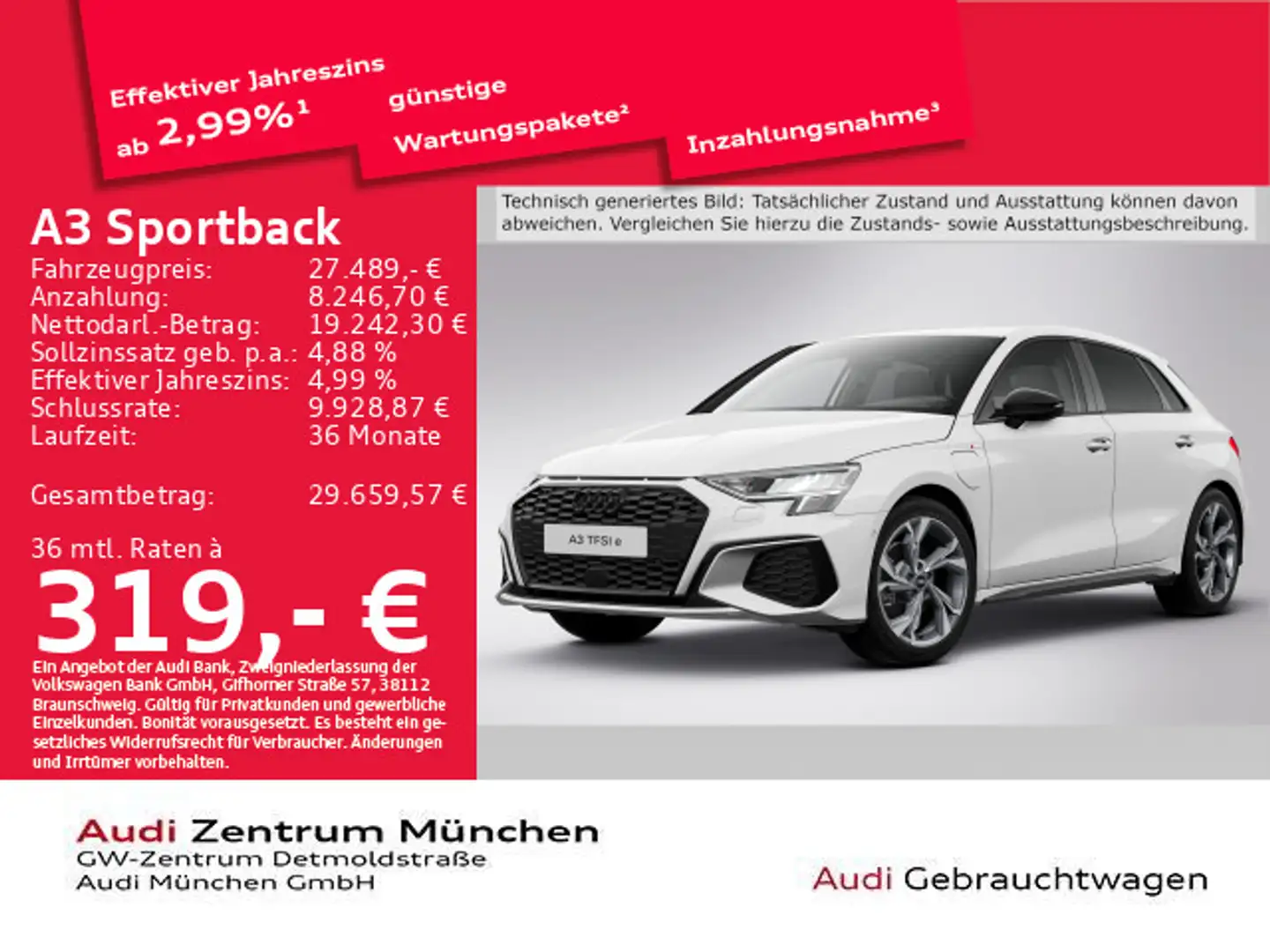 Audi A3 40 TFSI e S tronic S line Navi+/Kam Weiß - 1