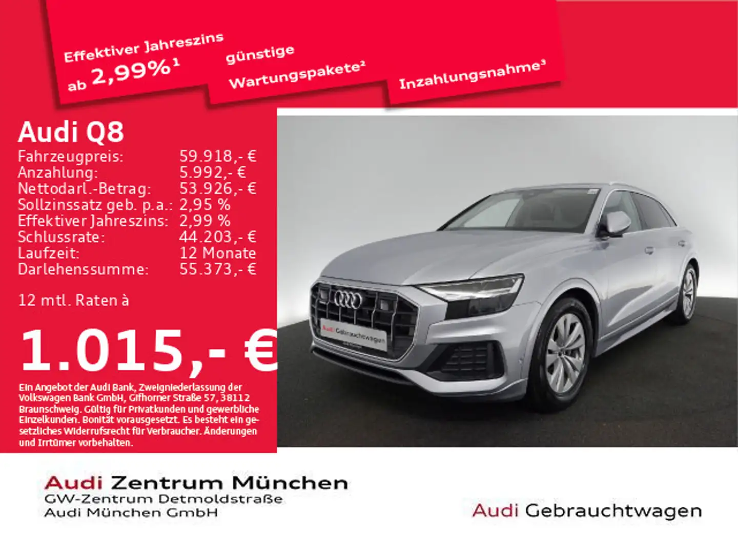 Audi Q8 50 TDI qu. tiptr. Pano/AHK/Virtual+/Kamera Silber - 1