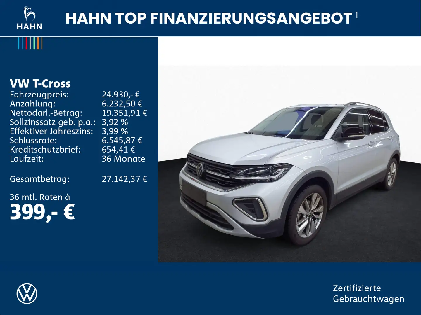 Volkswagen T-Cross 1.0TSI DSG Style ACC Cam Matrix Navi SHZ Silber - 2