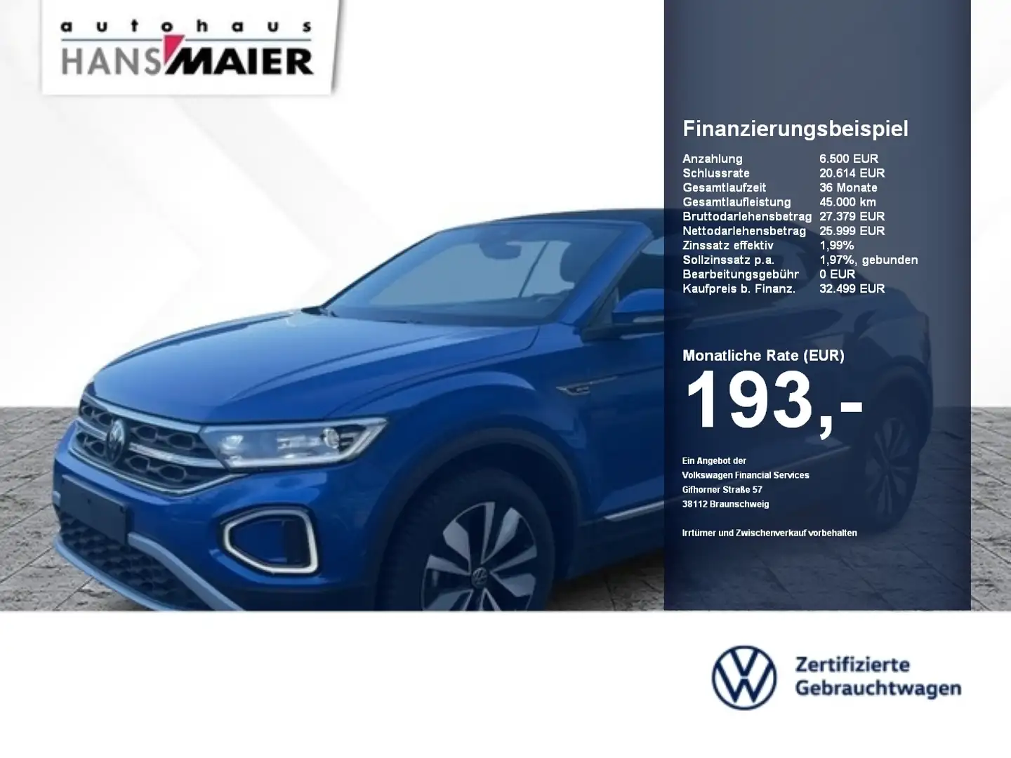 Volkswagen T-Roc Cabriolet Move 1.5 TSI DSG ACC Kam GJR Blau - 1