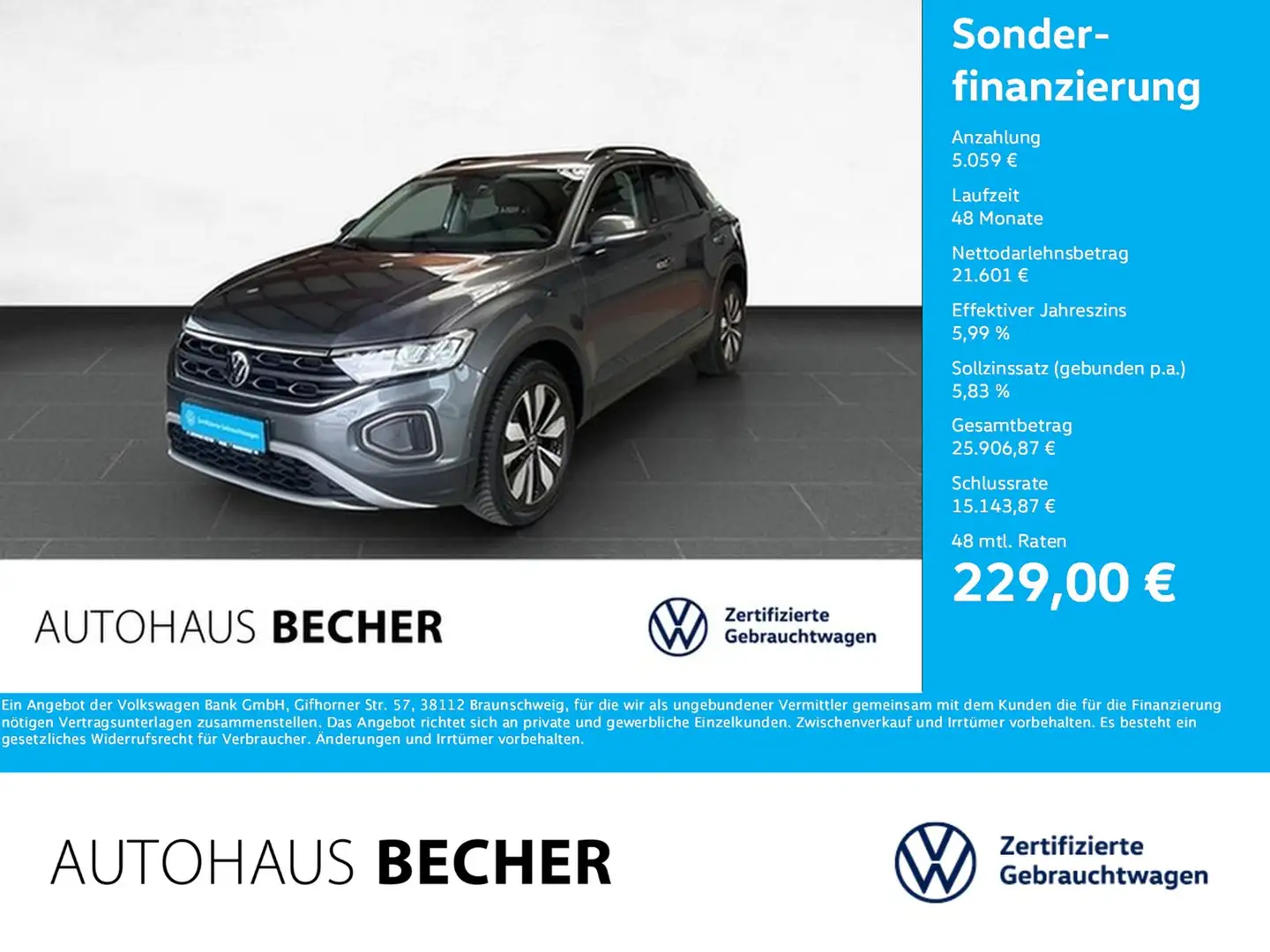 Volkswagen T-Roc Life 2.0 TDI 6-Gang /Sitzhz/Navi/Klima Grau - 1