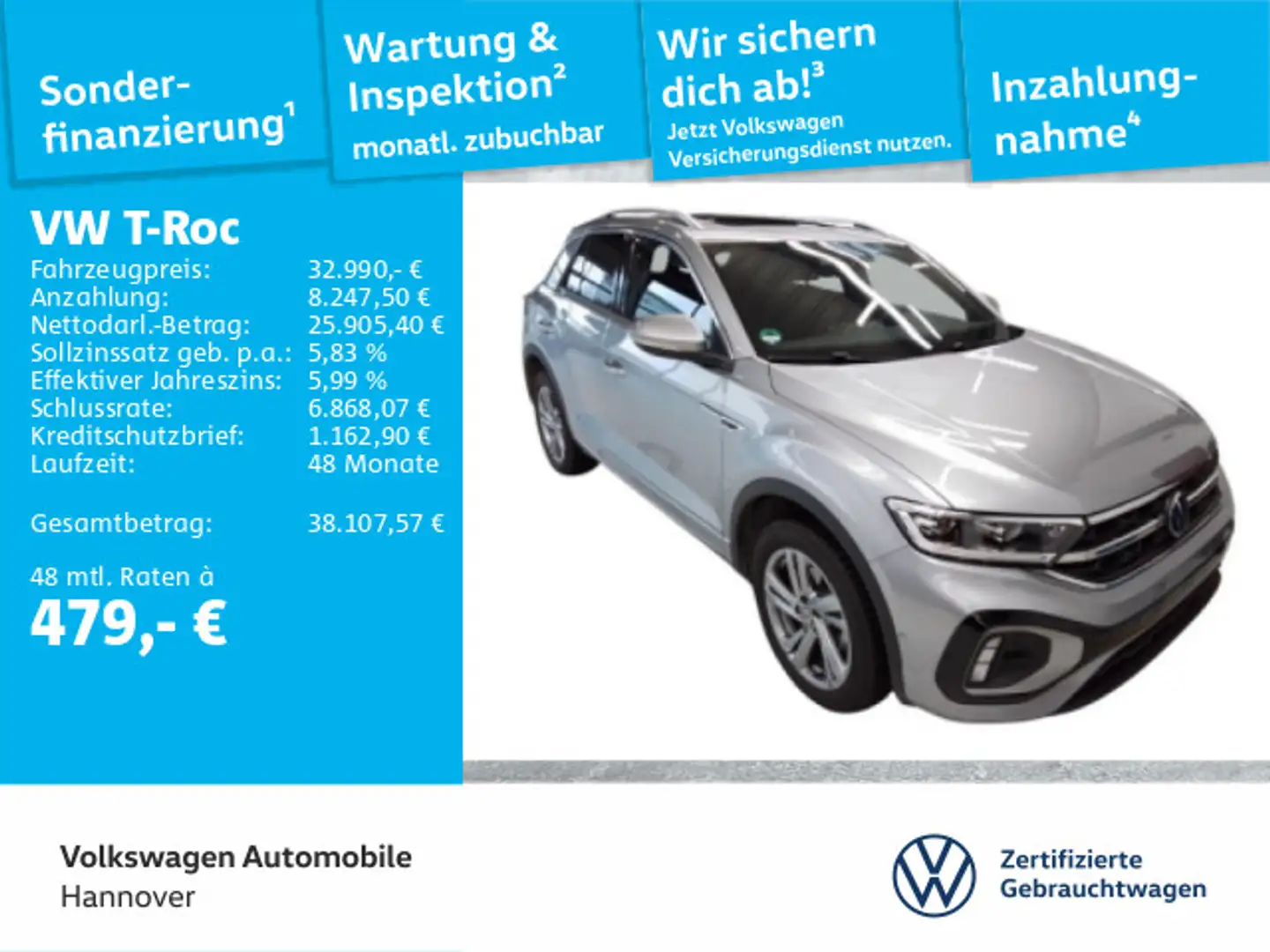Volkswagen T-Roc 1.5 TSI DSG R-Line Navi Pano ACC LED Dig.C Silber - 1