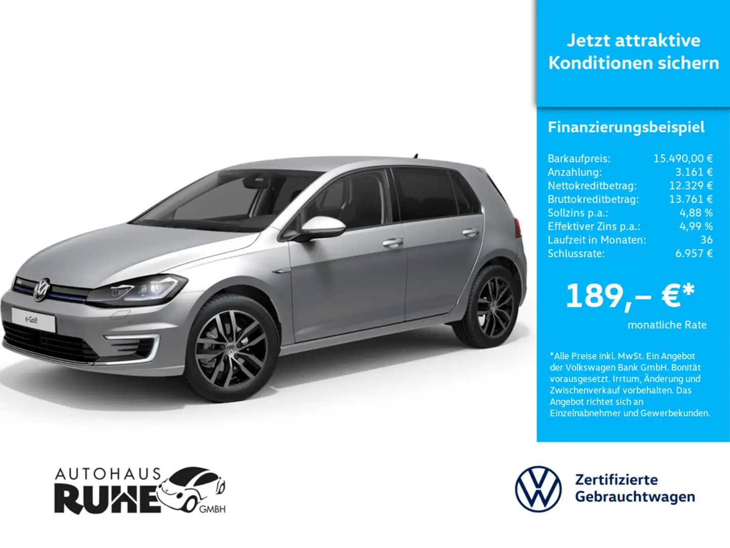 Volkswagen Golf VII Lim. e-Golf LED NAVI SHZ PDC KLIMA Argent - 1