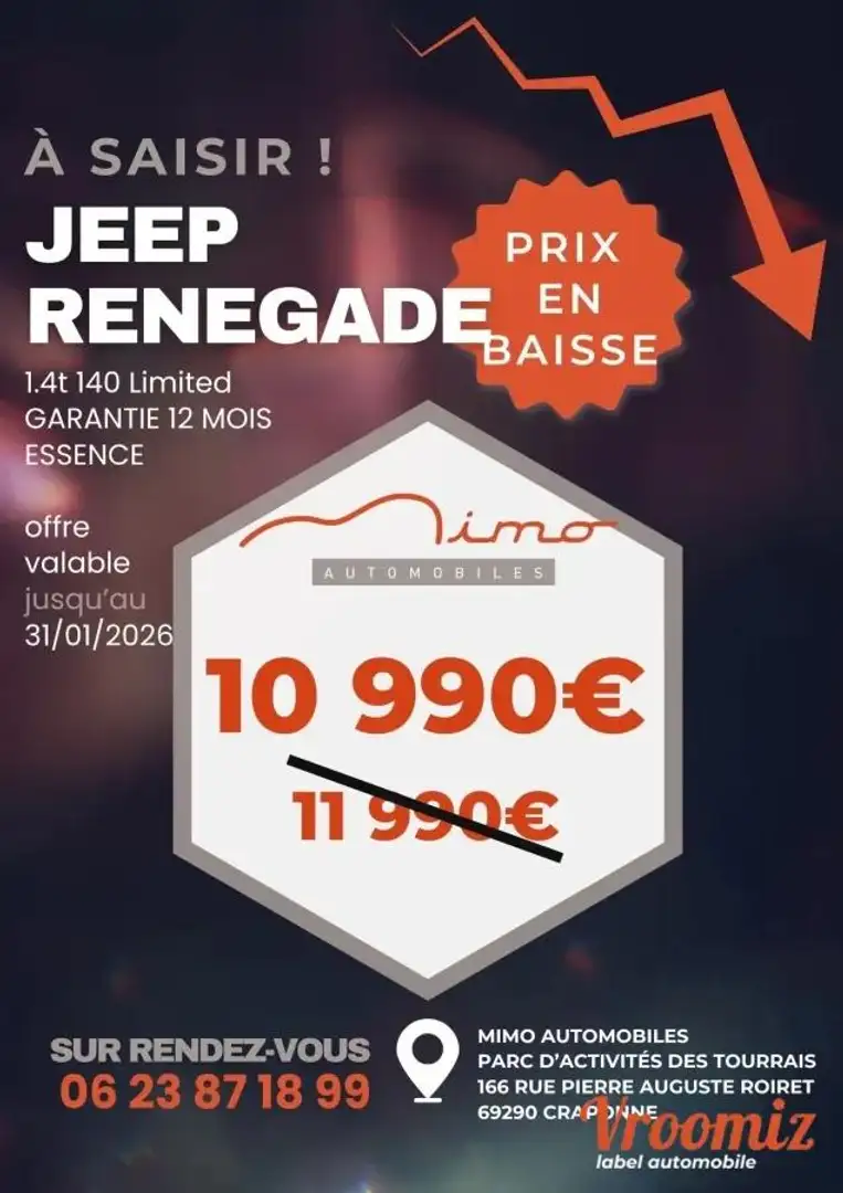 Jeep Renegade 1.4t 140 Limited Garantie 12 mois - 1