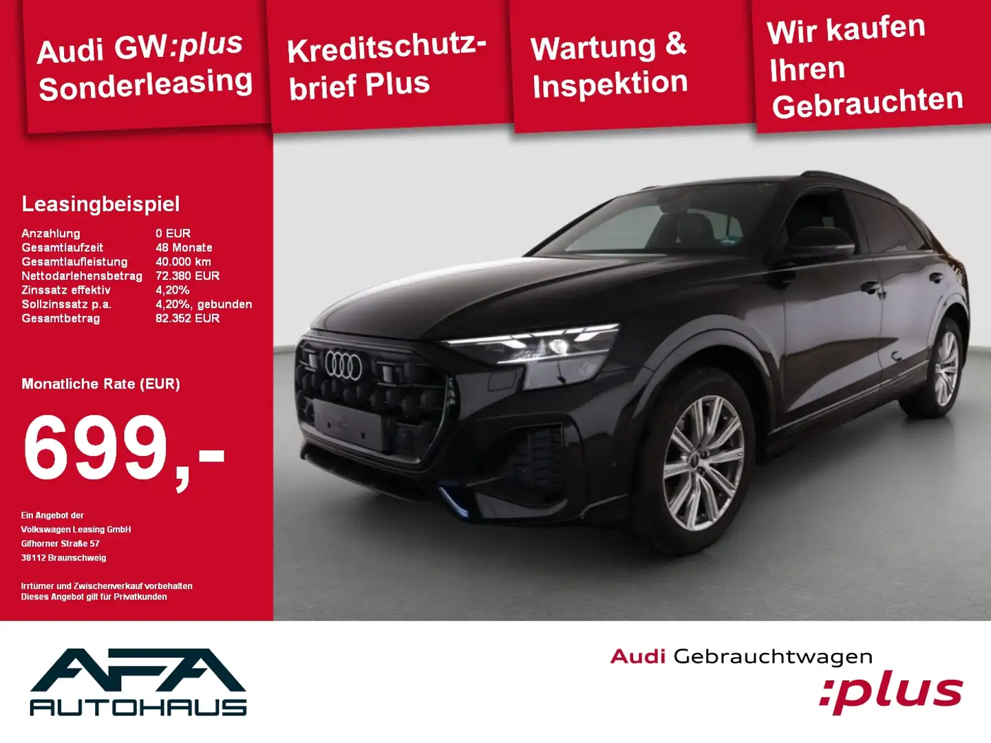Audi Q8 45 TDI quattro tiptr. Luft*AHK*Matrix*Leder Schwarz - 1
