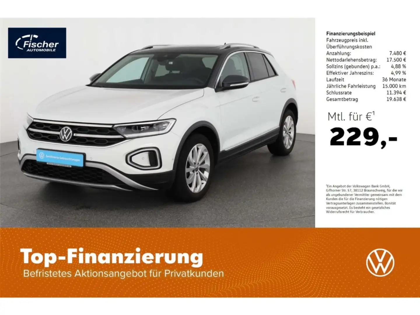 Volkswagen T-Roc 1.5 TSI Style DSG Matrix/Pano/NAV/ACC/RFK Weiß - 1