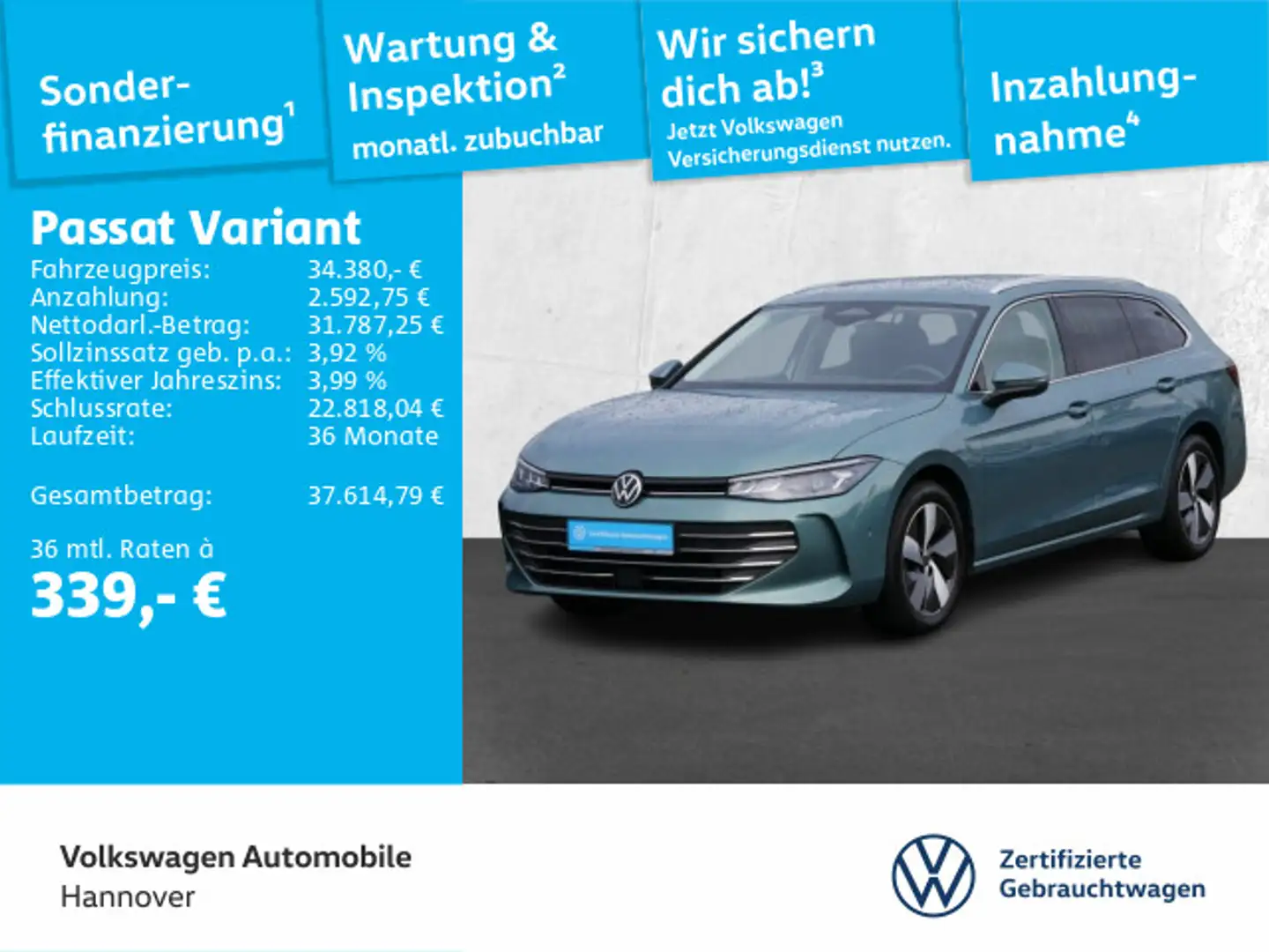Volkswagen Passat Variant 2.0 TDI DSG Business Navi AHK LED Grün - 1