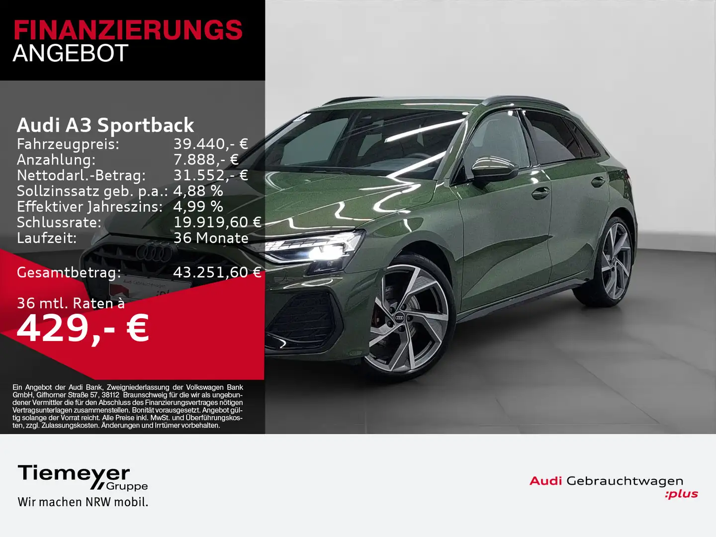 Audi A3 35 TFSI 2x S LINE LM19 SONOS HuD AS Grün - 1