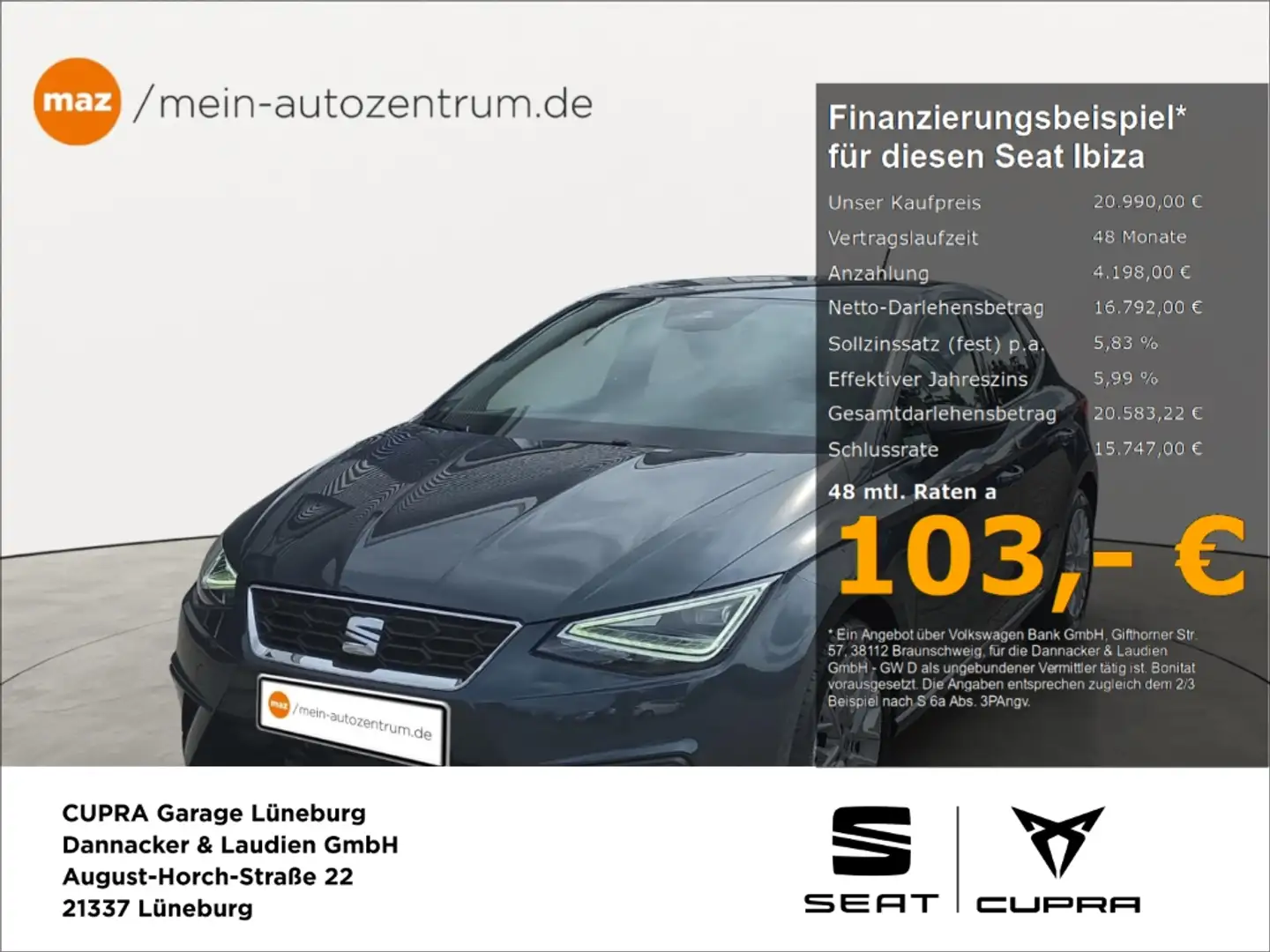 SEAT Ibiza 1.0 TSI FR OPF Alu LED Navi ACC Kamera Full Link S Grau - 1
