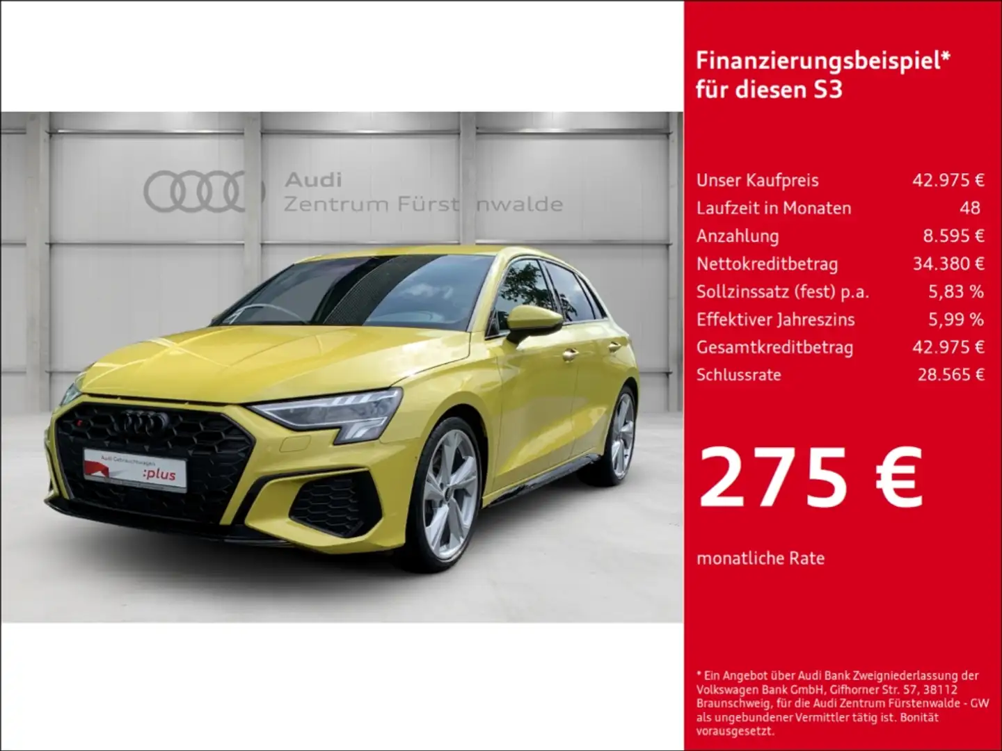 Audi S3 Sportback quattro 2.0 TFSI S tronic Navi Digitales Gelb - 1