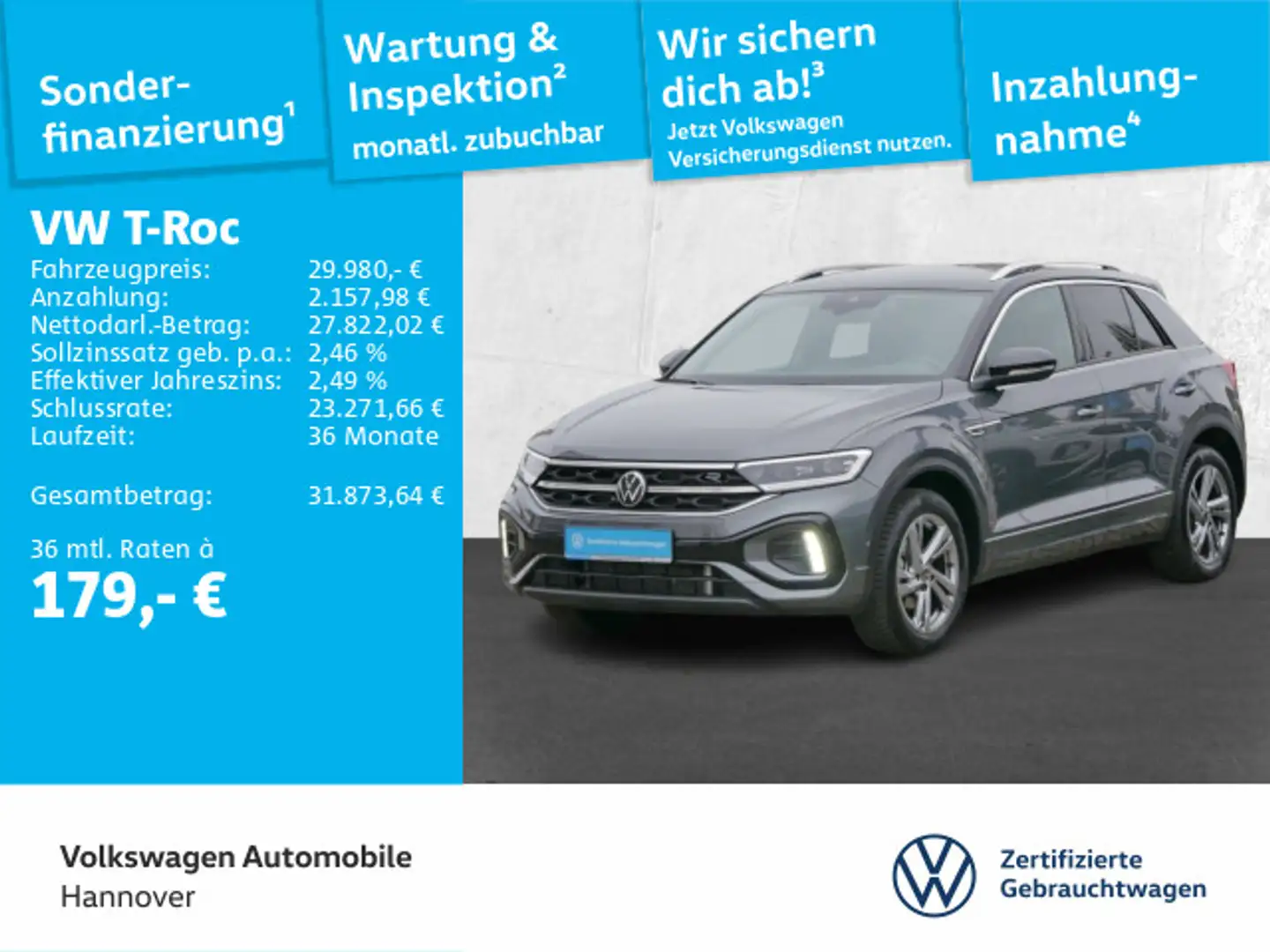 Volkswagen T-Roc 1.5 TSI DSG R-Line AHK ACC LED Navi DigCoc Grau - 1