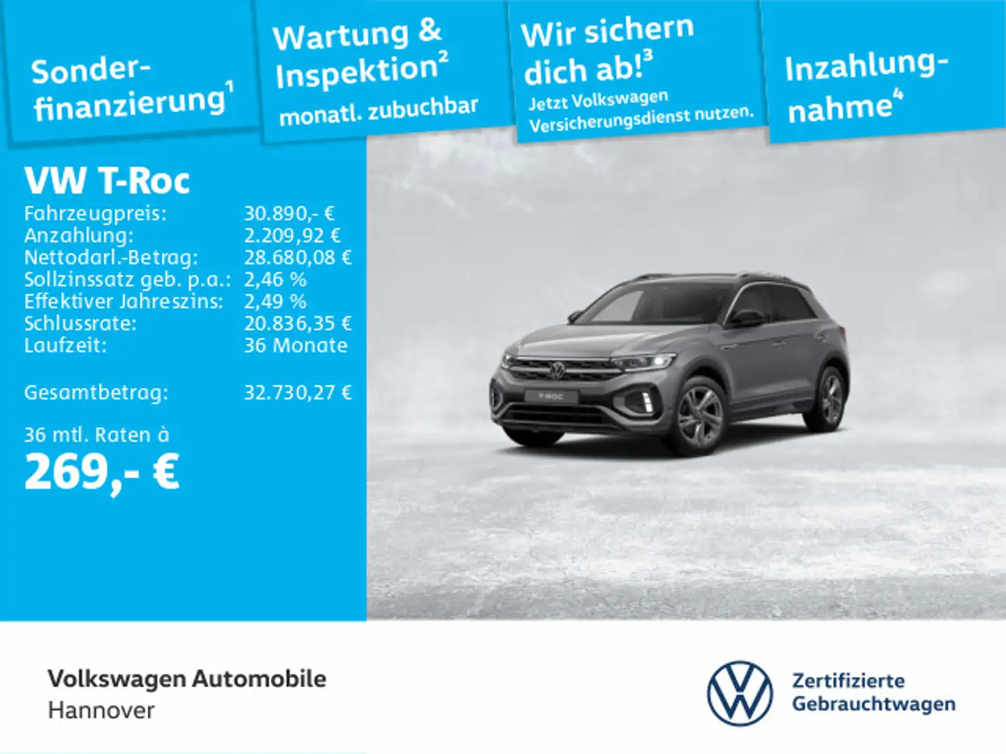 Volkswagen T-Roc 1.5 TSI DSG R-Line AHK ACC LED Navi DigCoc Grau - 1