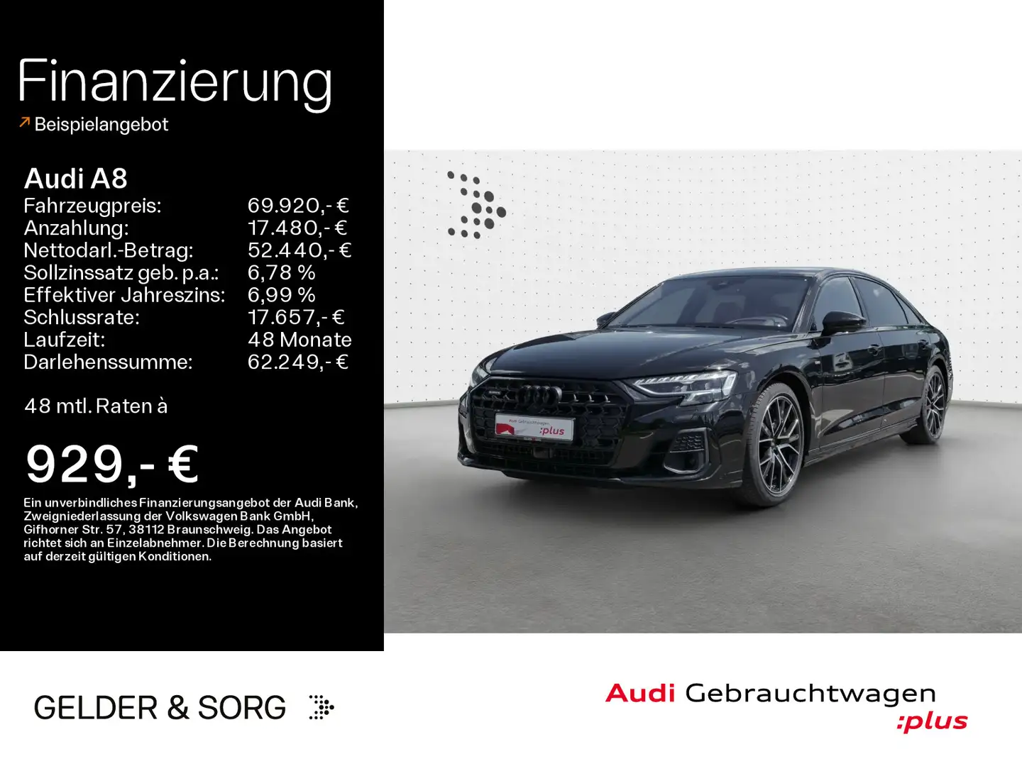 Audi A8 Lang 60 TFSI quattro S Line Matrix*Stand*Pano Zwart - 1
