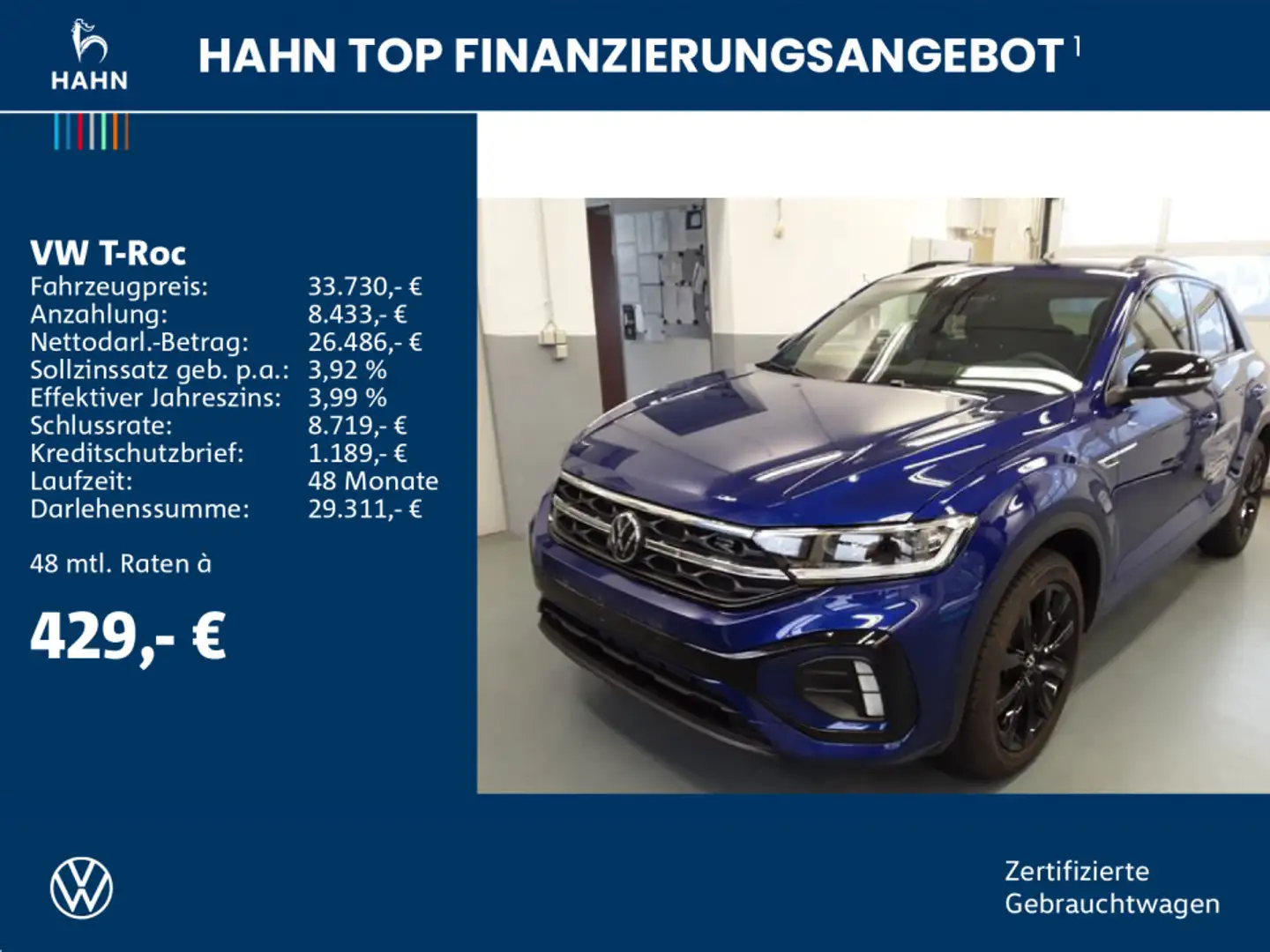 Volkswagen T-Roc 1.5TSI DSG R-Line Black LED Navi PDC Stand Blau - 2