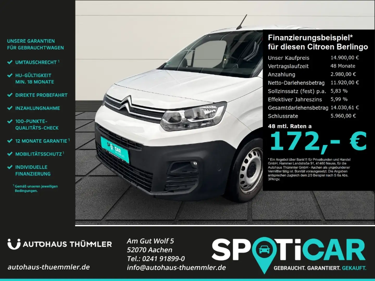 Citroen Berlingo Kasten Club XL L2 1.5 BlueHDi 130 FAP EU6d-T Navi Blanc - 1