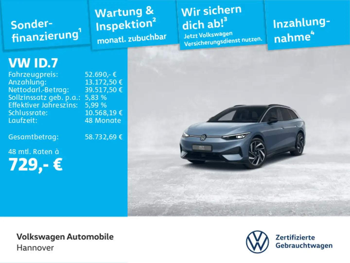 Volkswagen ID.7 Tourer Pro S Kamera SHZ DCC AHK Navi PDC Blau - 1