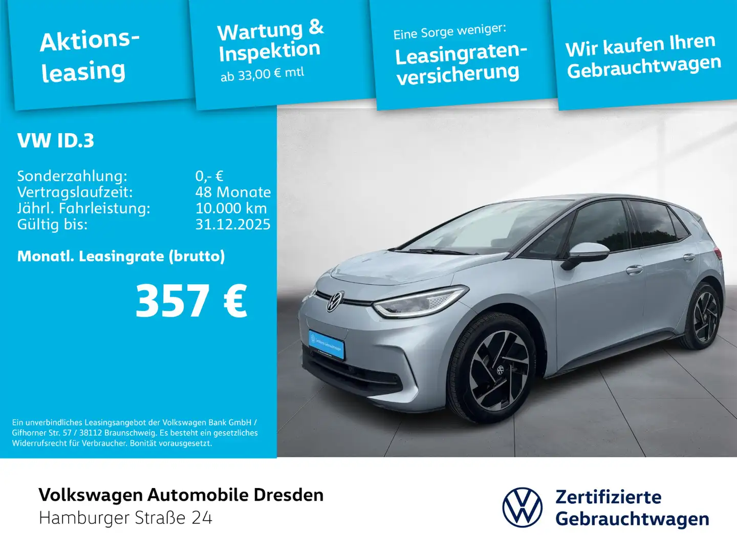 Volkswagen ID.3 Pro IQ.LIGHT ACC PDC APP Fahrradträgervorb. Silber - 1
