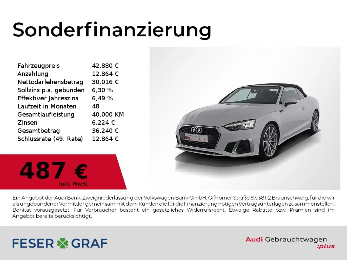 Audi A5 Cabriolet 35 TDI S line Int/S-Sitze-Leder/19" Weiß - 1