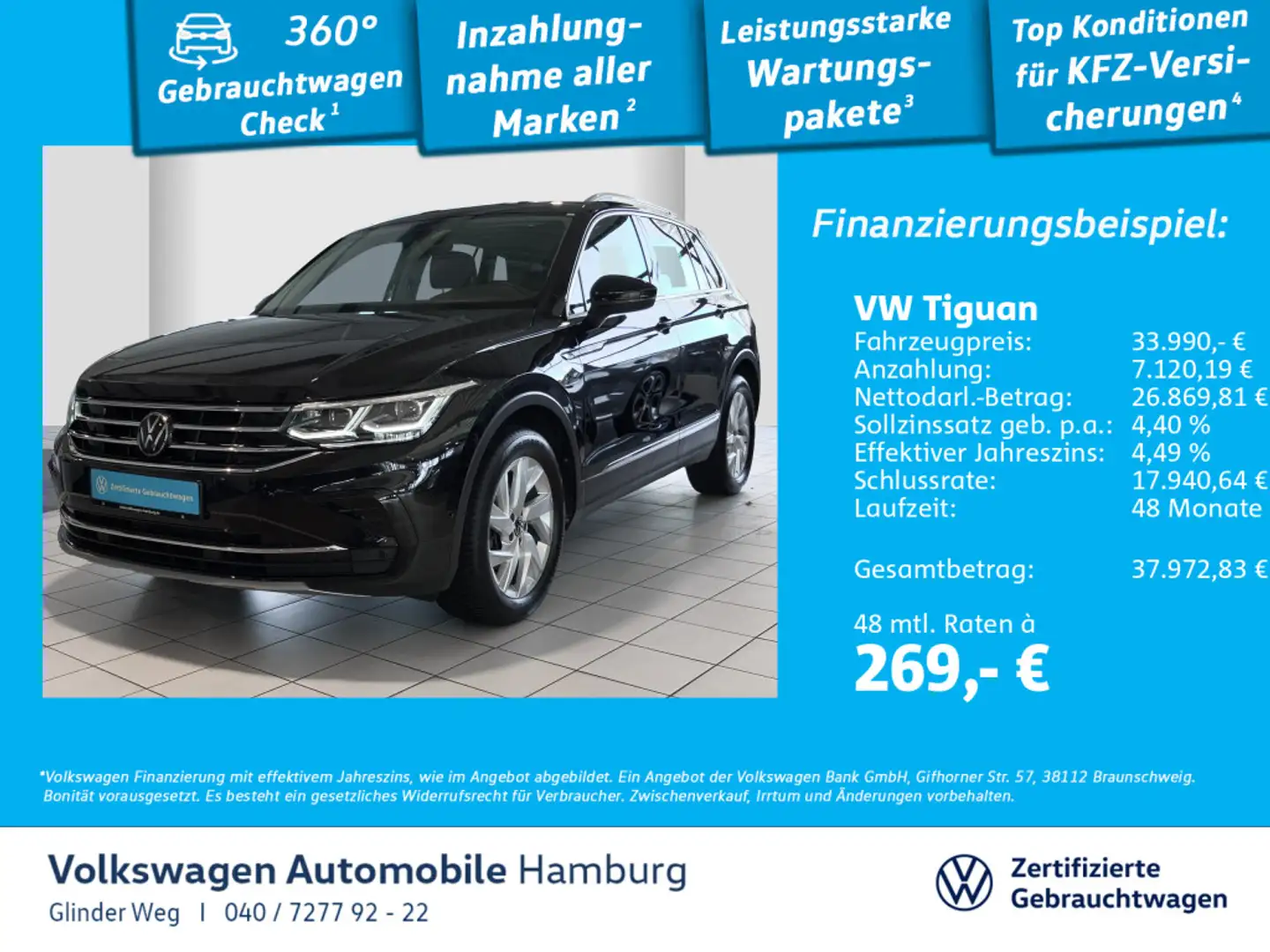 Volkswagen Tiguan 2.0 TDI Elegance DSG Matrix-LED Panoramad Noir - 1