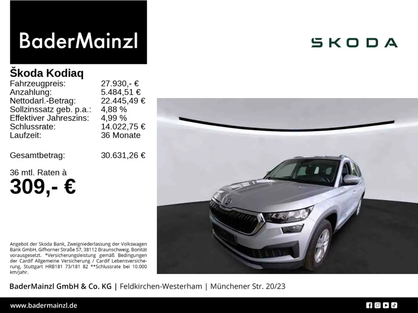Skoda Kodiaq 1.5 TSI Pano Navi SHZ Virtual Kamera LED Silber - 1