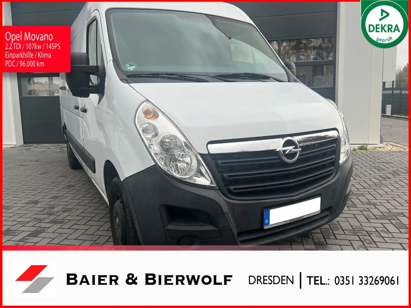 Opel Movano B Kasten 2.2 L2H2 3,5t Klima 1.Hand Weiß - 1