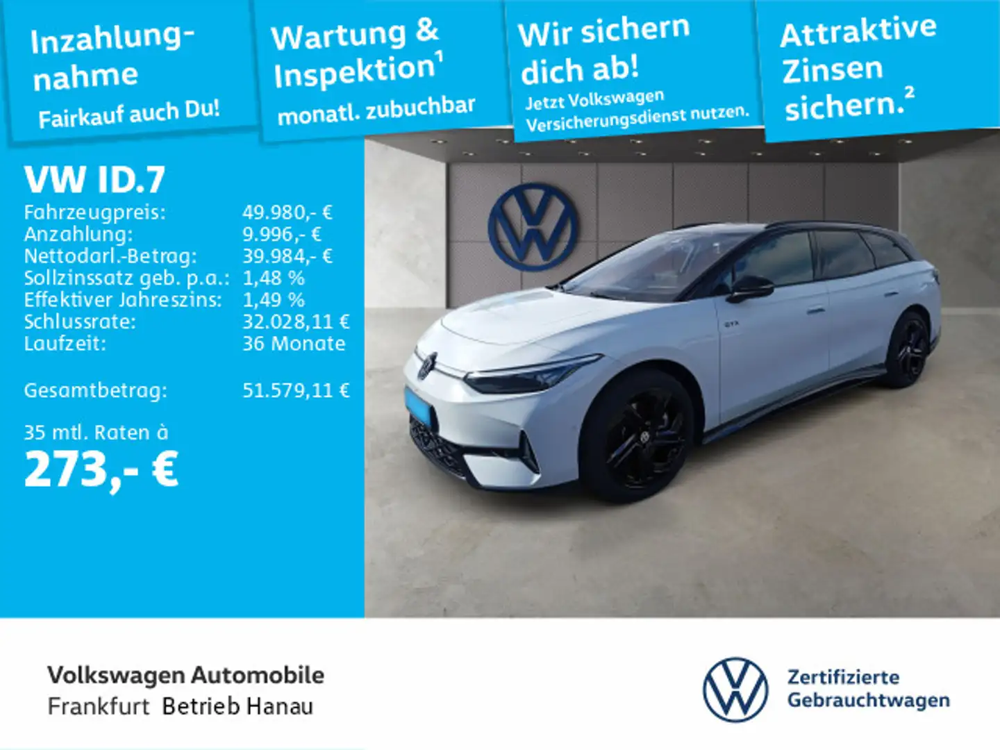 Volkswagen ID.7 GTX 4Motion Navi AHK Spurwechselassistent D Weiß - 1