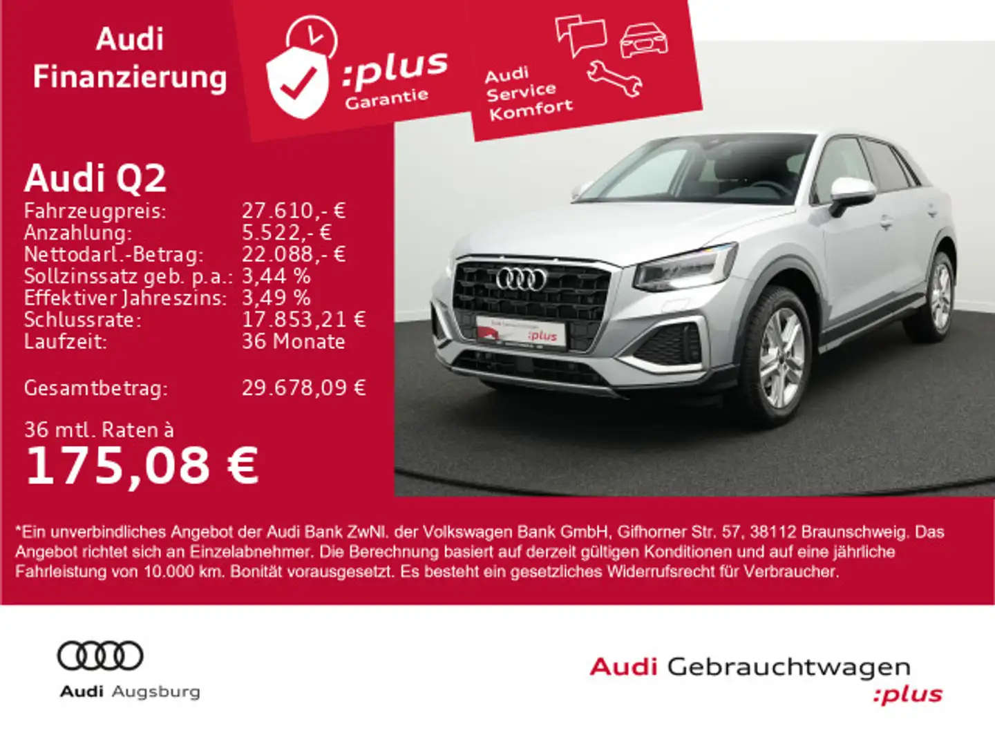 Audi Q2 advanced 35 TFSI S tr.*AHK*VIRTUAL*LED*8-fach Серебристый - 1