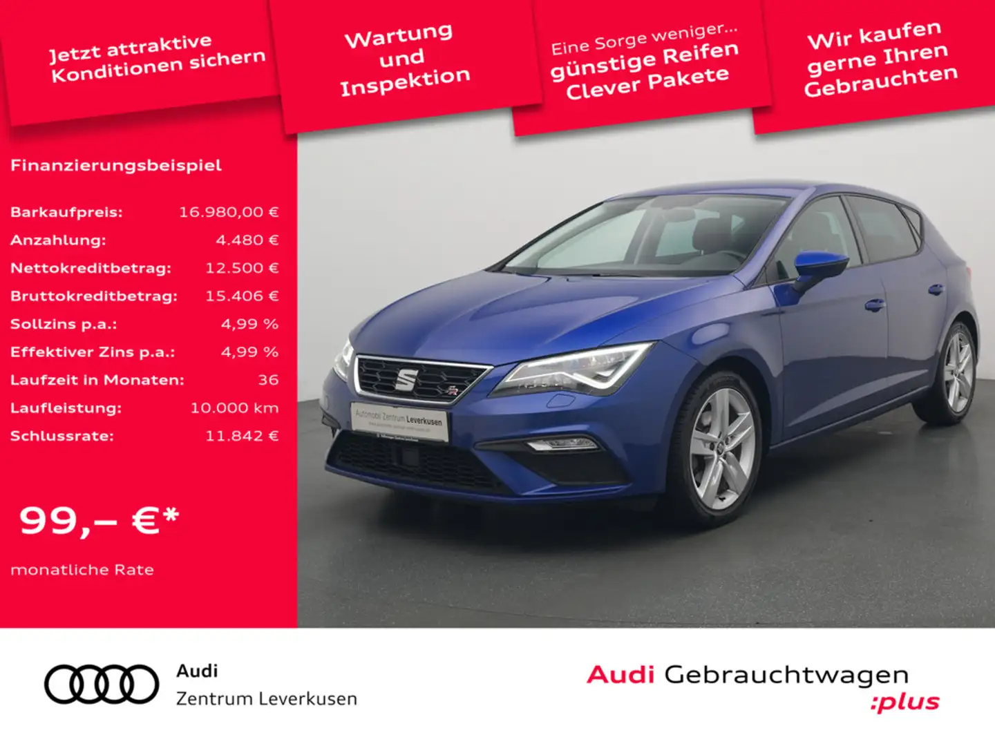 SEAT Leon FR NAVI AHK LEDER SHZ LED CARPLAY PDC Blau - 1
