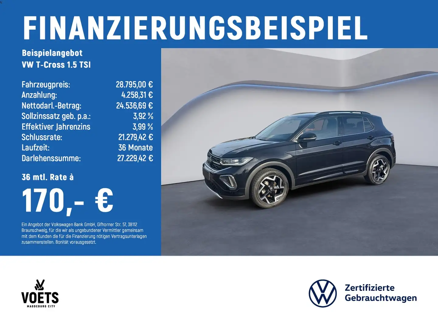 Volkswagen T-Cross 1.5 TSI R-Line DSG+KAM+NAVI+AHK Schwarz - 2