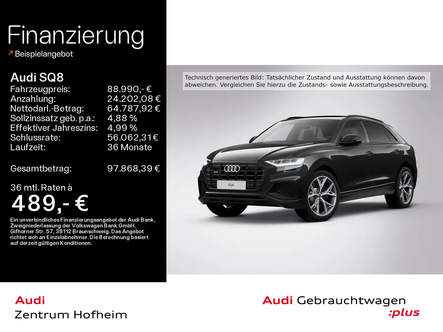 Audi SQ8 *B&O*HUD*Pano*Matrix*Virtual*Navi+*Kamera*Tou Schwarz - 1