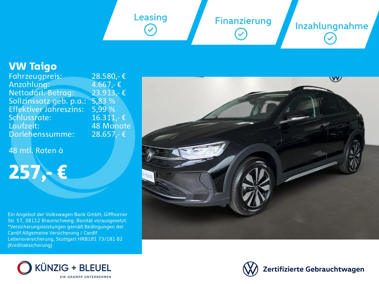 Volkswagen Taigo Move 1,5 l TSI DSG AHK Kamera Assistenz Na Schwarz - 1