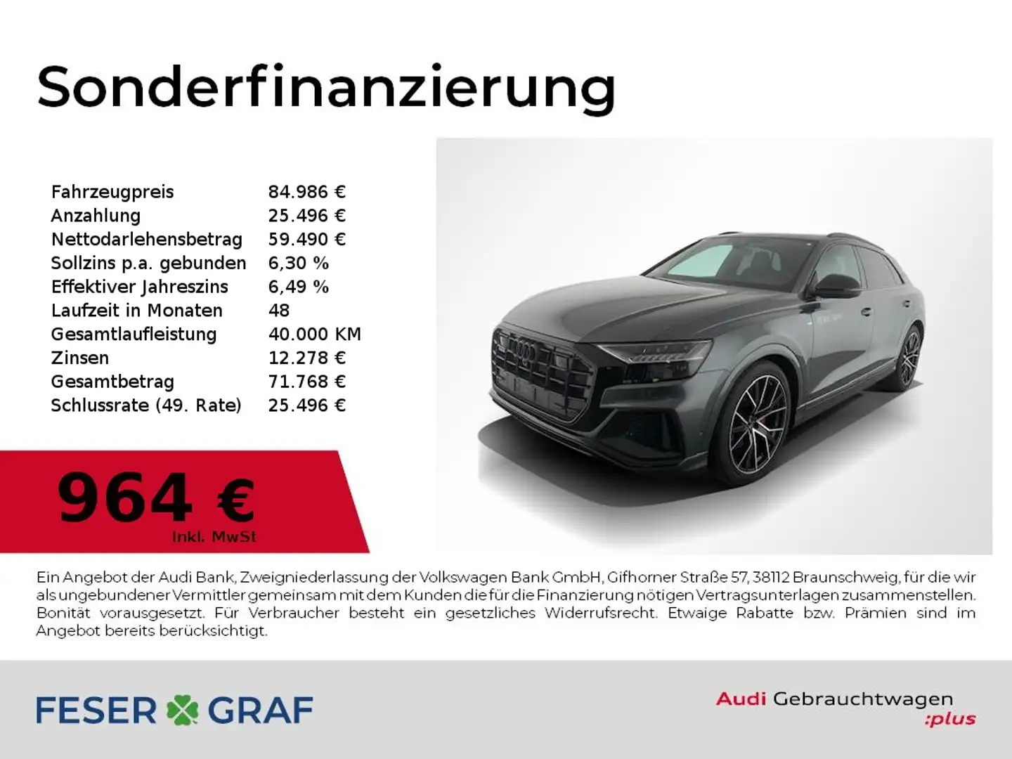 Audi Q8 50 TDI 2x S Line Standhzg,HUD,Allradl,AHK,B&O,Matr Grau - 1
