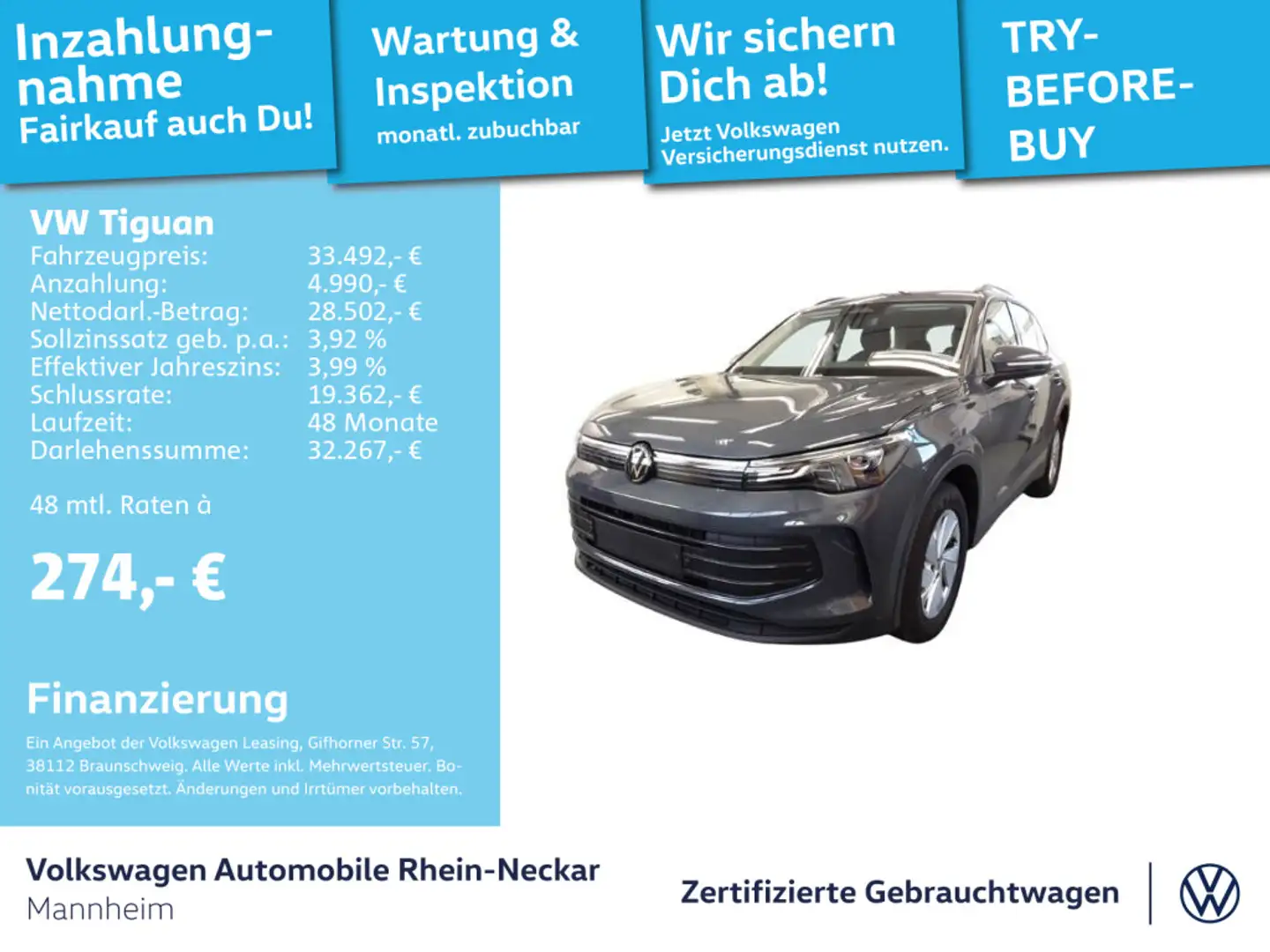 Volkswagen Tiguan 1.5 eTSI Gar.2029 DSG Navi AHK Kamera uvm Grau - 1