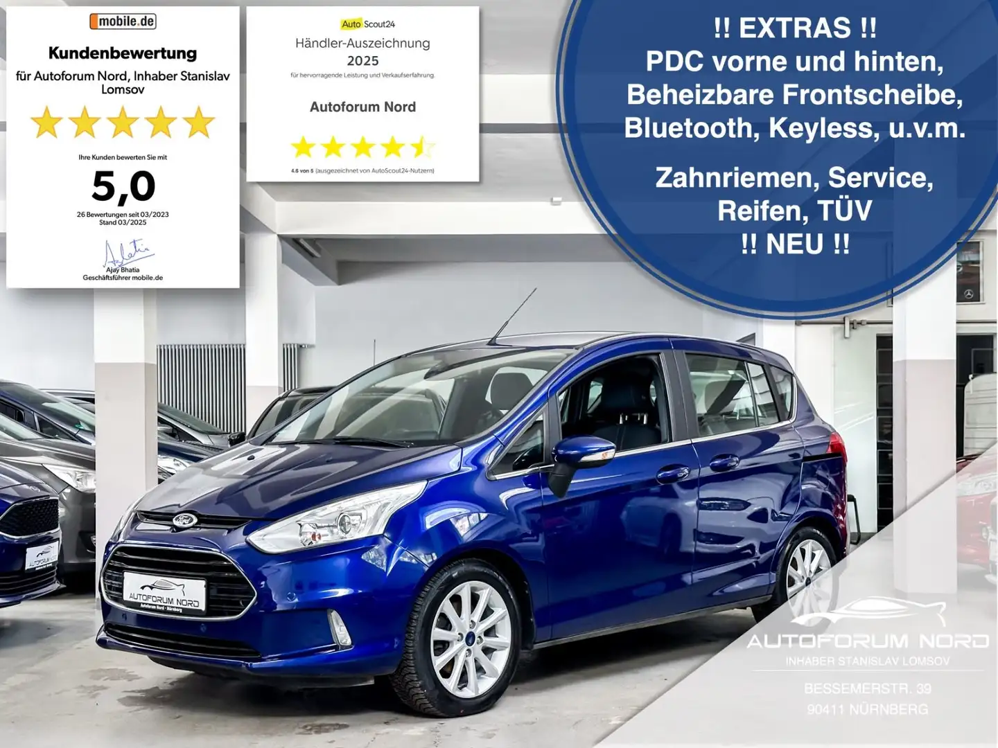 Ford B-Max Titanium *NEU ZAHNRIEMEN+SERVICE+REIFEN* Blau - 1